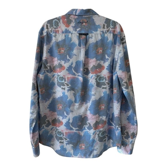 Desigual Shirt Long Sleeves Button Up Floral Striped Print Blue Mens Size XL - Picture 2 of 12
